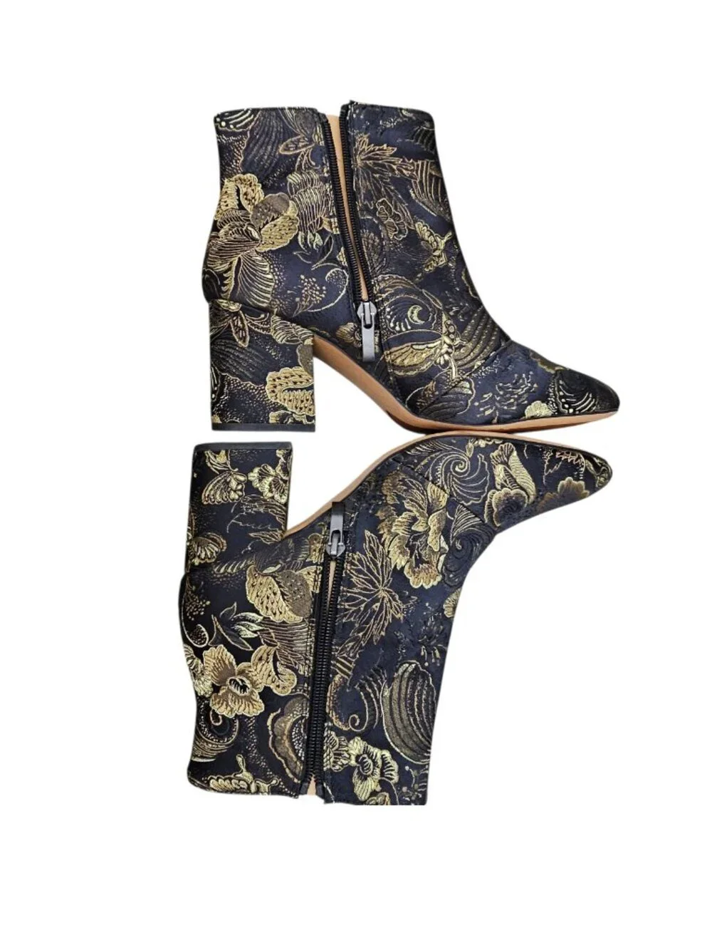Franco Sarto Women's Jubilee 2 Ankle Boot Floral Bootie Heel Black Gold Size 9